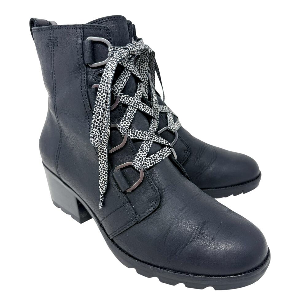 Sorel Black Leather Cate Lace Up Booties Women's Size 10 EUC